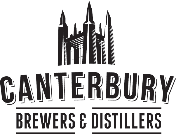 Black and white text Canterbury Brewers & Distillers Logo with Canterbury Cathedral graphic image